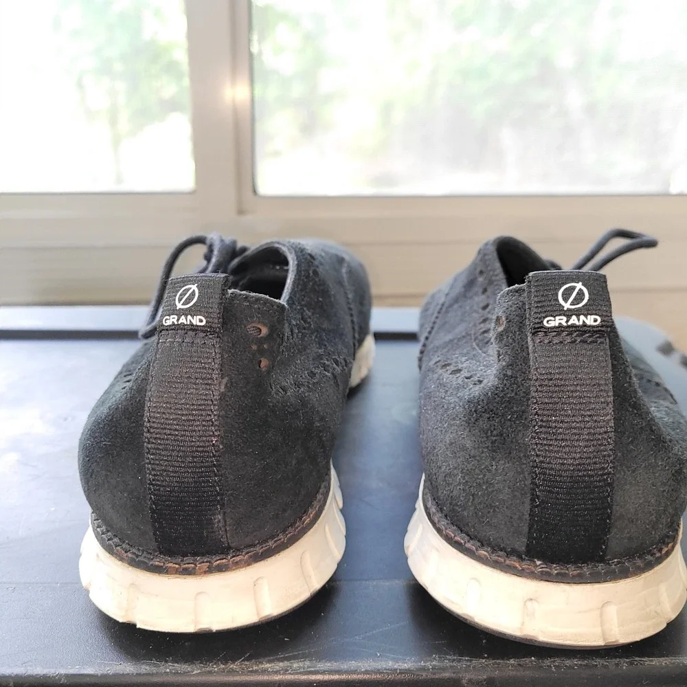 COLE HAAN ZEROGRAND Men's 13 Black Suede Wingtip Perforated Shoes